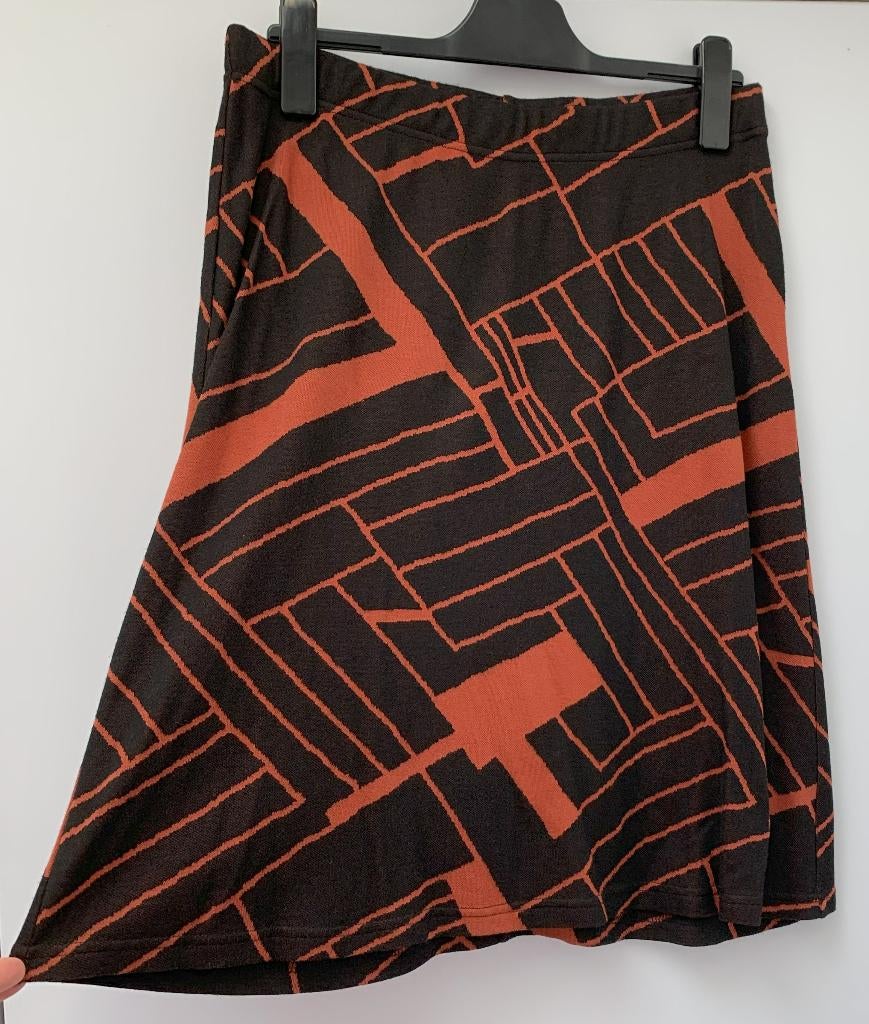 Rok zwart / cognac mt 42 STUDIO Tricot stretch, Zwart, Maat 42/44 (L), Ophalen of Verzenden, Knielengte