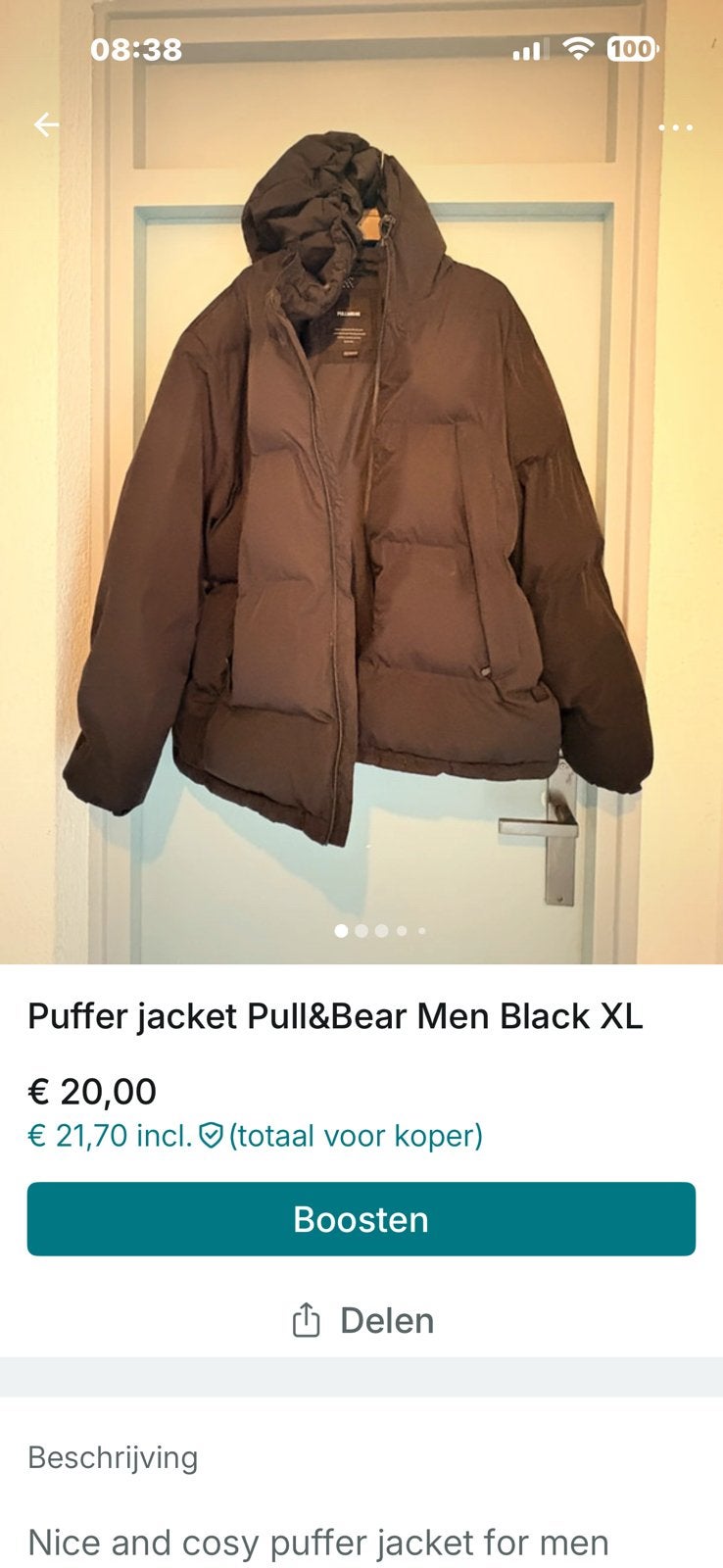 Puffer jas man Pull&Bear zwart XL, Ophalen of Verzenden, Zo goed als nieuw, Maat 56/58 (XL), Zwart
