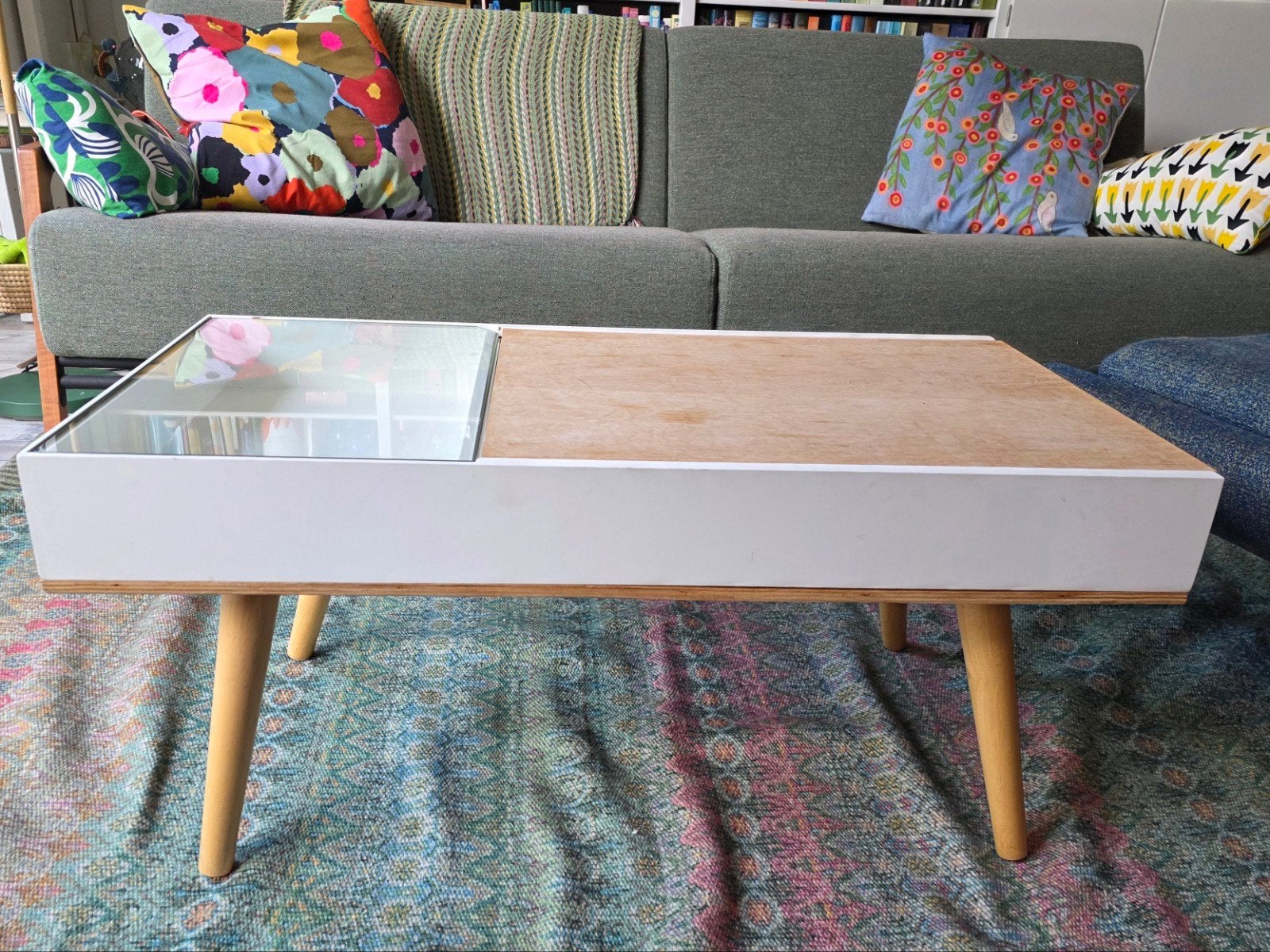 salontafel met opbergruimte en vitrinedeel, Ophalen, Gebruikt, 50 tot 100 cm, 50 tot 100 cm