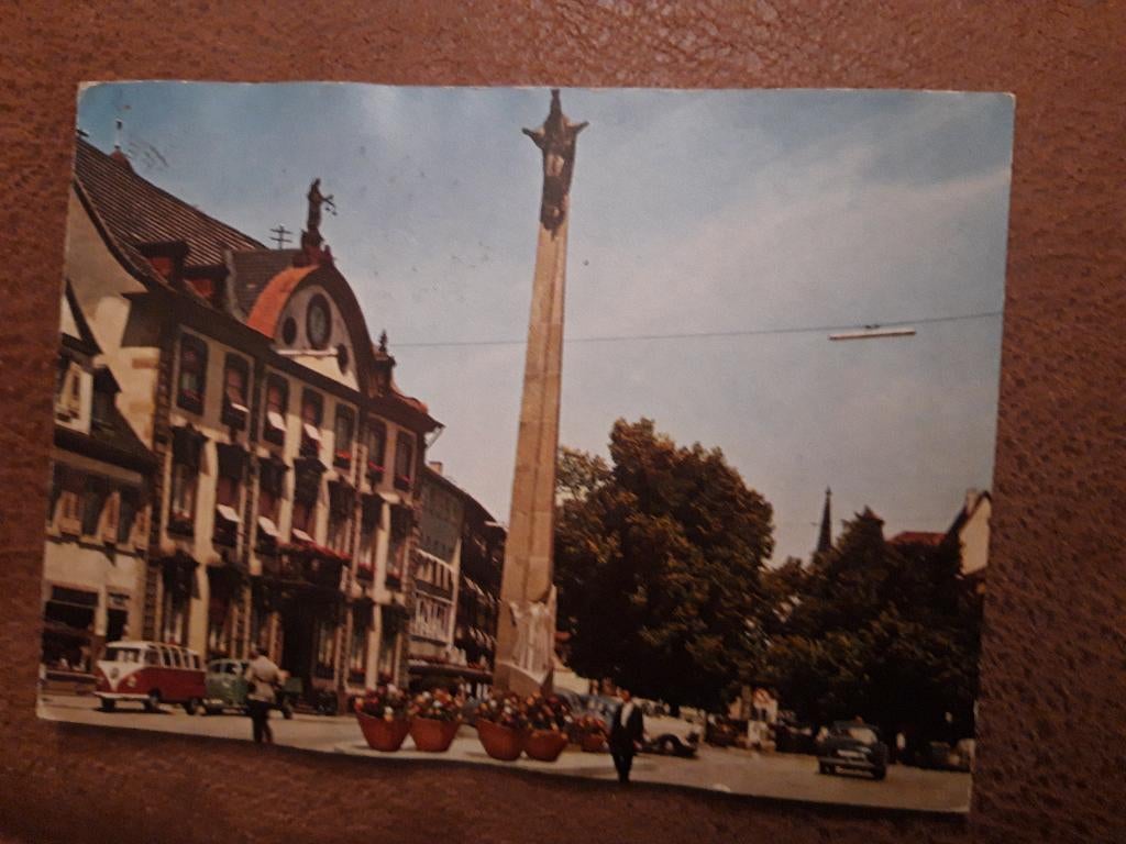 Offenburg- Rathaus mit Ursula-Saule , Tempo, VW Samba, Ophalen of Verzenden, 1940 tot 1960, Gelopen, Duitsland