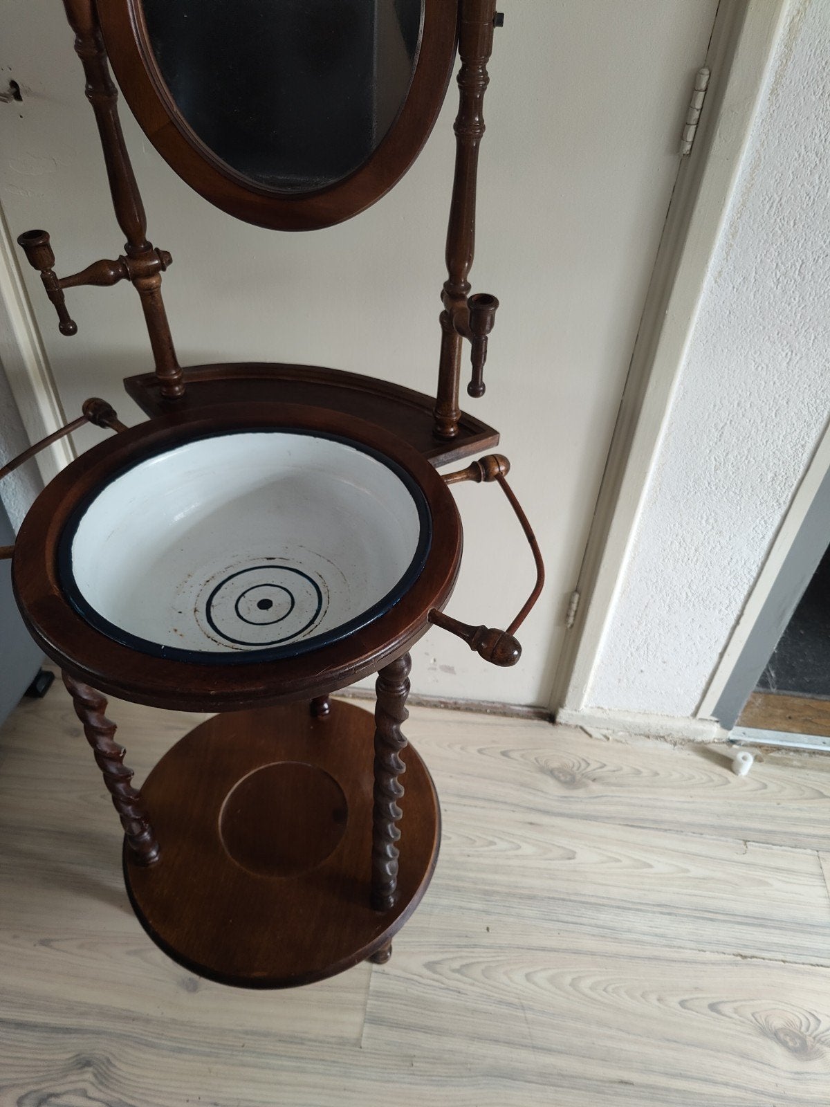 ouderwetse wasbak met spiegel, Antiek en Kunst, Ophalen, Rechthoekig