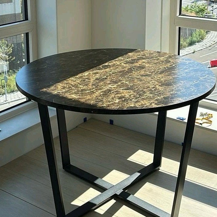 Ronde eettafel Amble met tafelblad in marmerlook Ø 110 cm, Ophalen, Rond, Zo goed als nieuw, Metaal