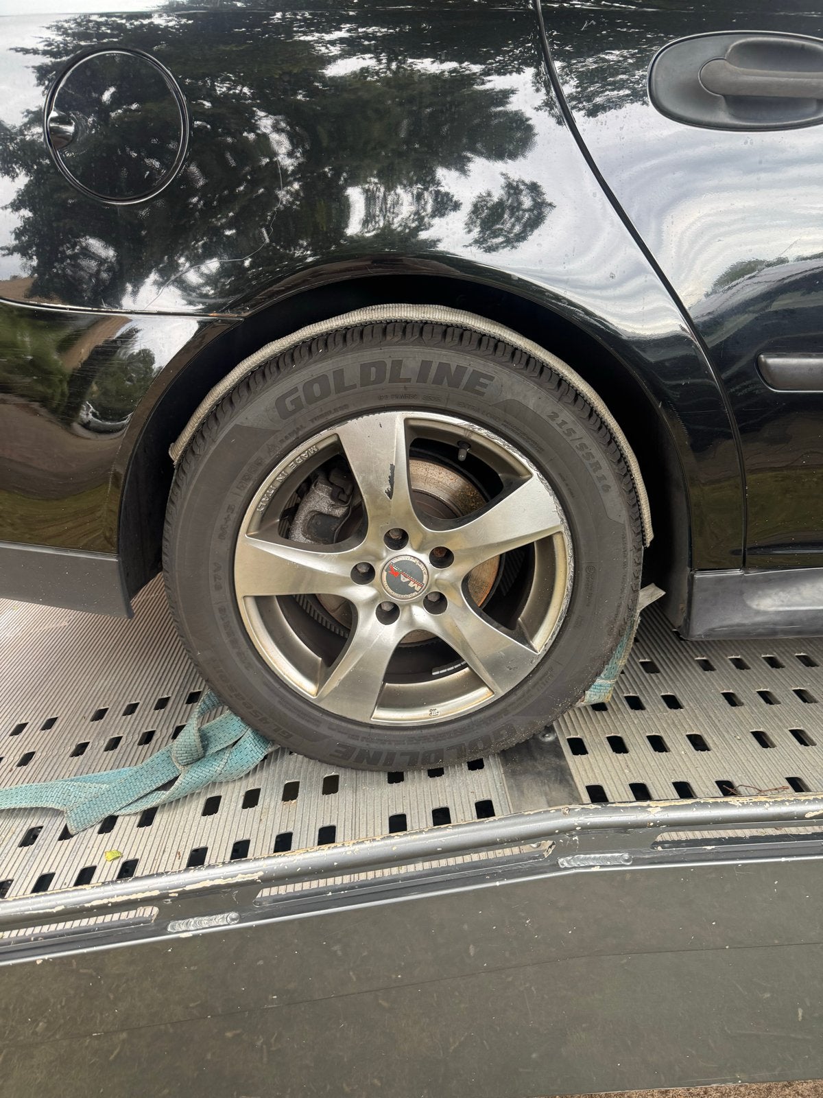 Alu Saab velgen 4x  met goede Goldline banden 16 inch, Ophalen, 16 inch, Banden en Velgen, Winterbanden
