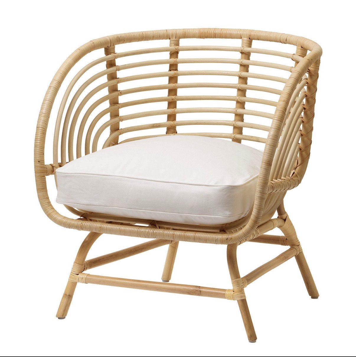Ikea BUSKBO chair Fauteuil, rotan/Djupvik wit, Ophalen, Zo goed als nieuw
