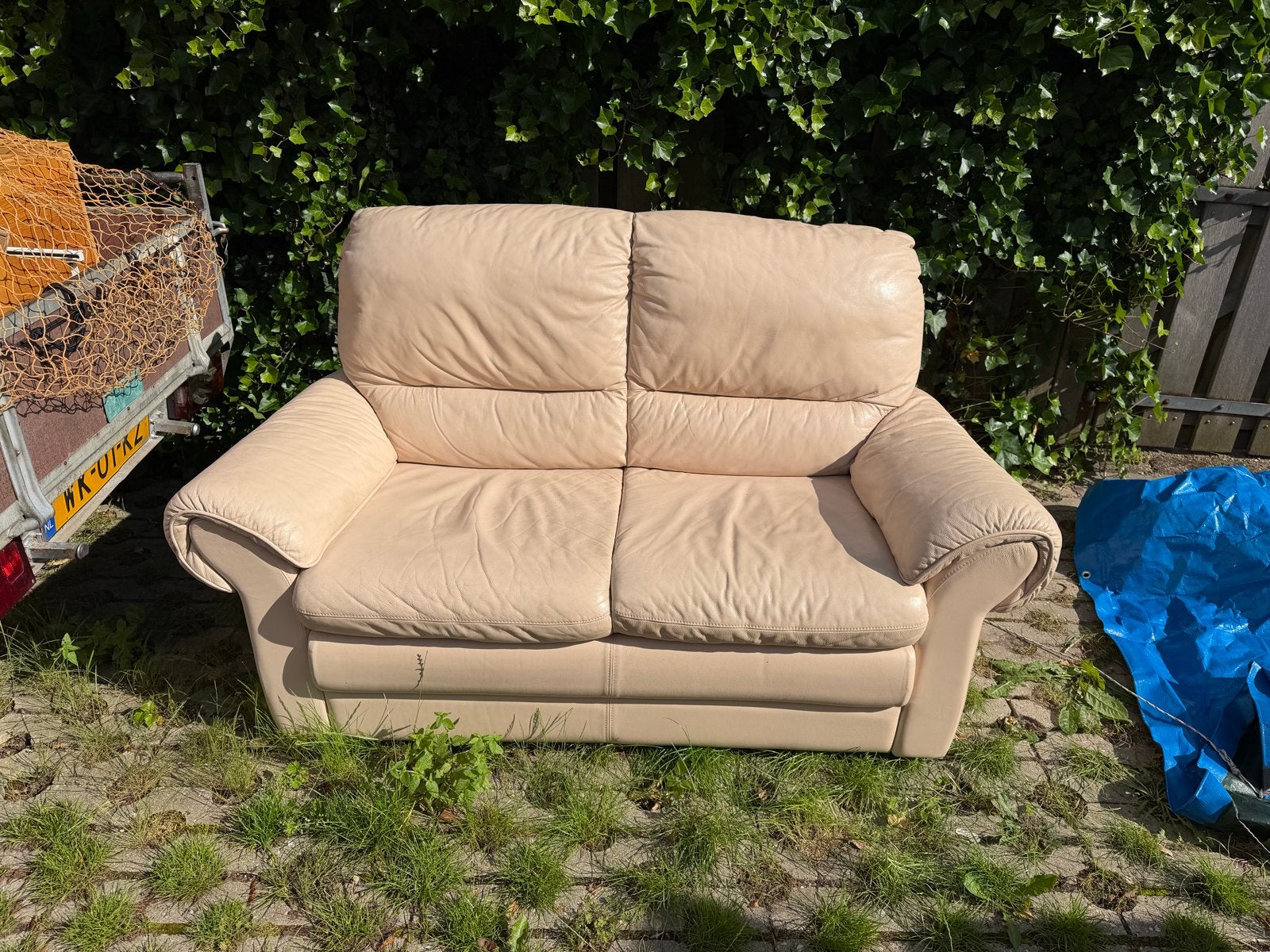 Comfortabele 2-zits bank van leer, Ophalen, Gebruikt, 150 tot 200 cm, Tweepersoons