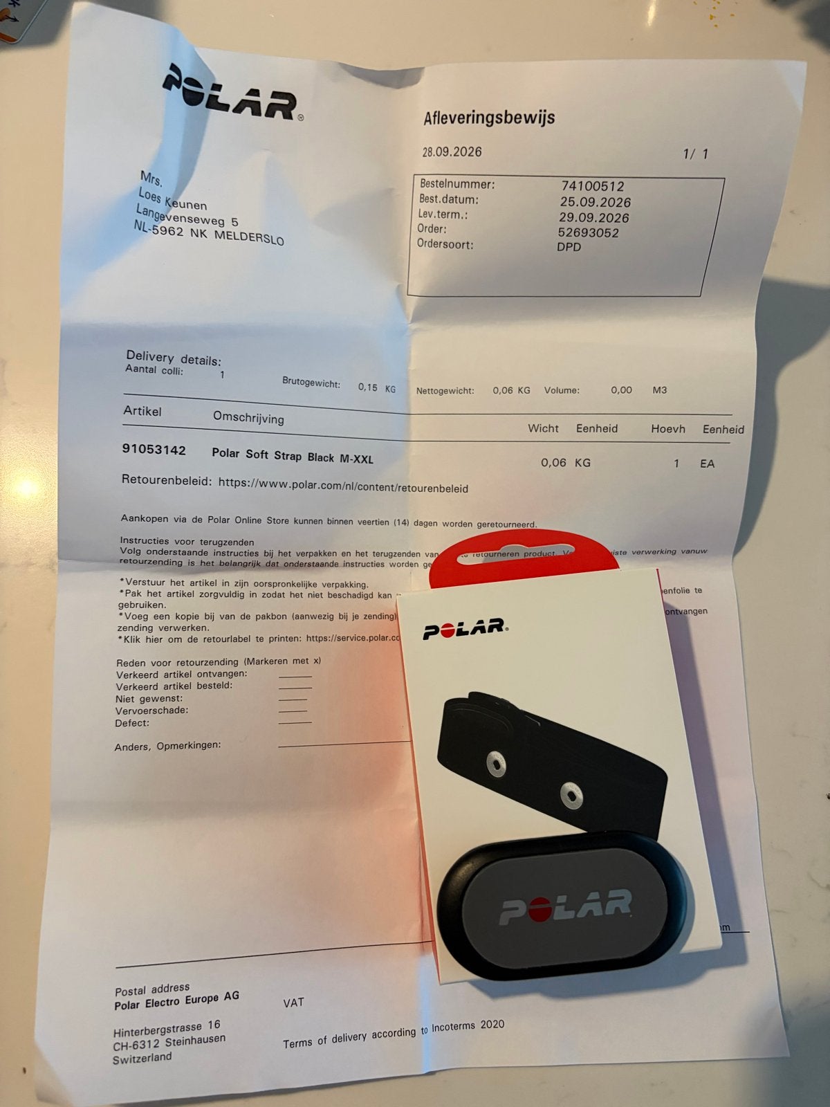 Polar H9 Hartslagsensor met Soft Strap (M-XXL), Sport en Fitness, Ophalen of Verzenden, Nieuw, Polar, Met borstriem