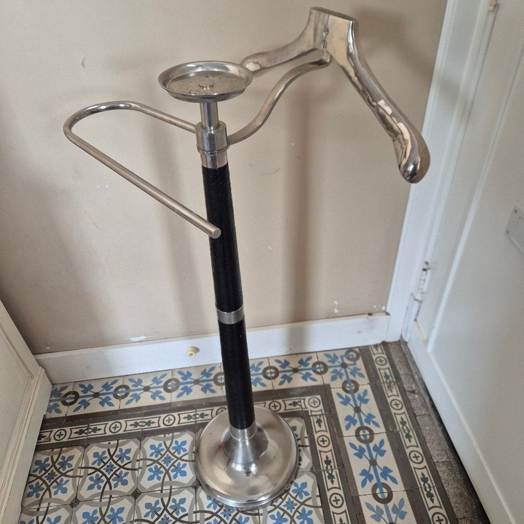 Supergave vintage dressboy chroom zwart leer, zware voet, Ophalen, Metaal, Overige typen, 100 tot 150 cm