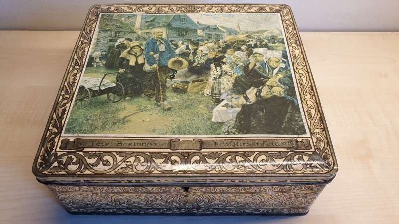 Vintage, retro blikken doos, "Fete Bretonne" E.B. Hirschfeld, Ophalen of Verzenden, Gebruikt, Koek(jes)