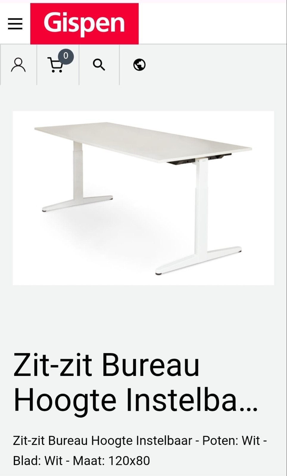Gispen Zit-sta Bureau Wit 120x80 - Hoogte Instelbaar, Huis en Inrichting, Bureaus, Ophalen, In hoogte verstelbaar, Metaal, Nieuw