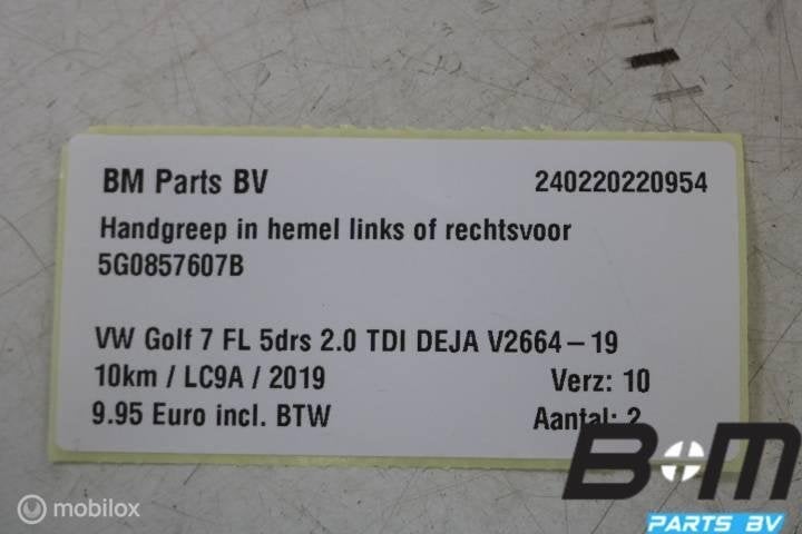 Handgreep in hemel LV of RV VW Golf 7 FL 5G0857607B, Gebruikt