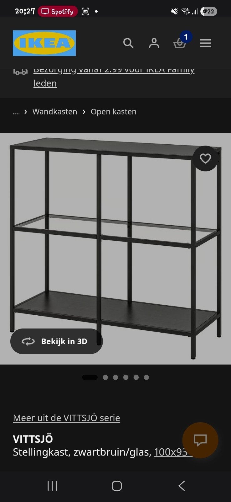 IKEA VITTSJÖ stellingkast Zwart/bruin met glas, Huis en Inrichting, Kasten | Stellingkasten, Ophalen, Zo goed als nieuw