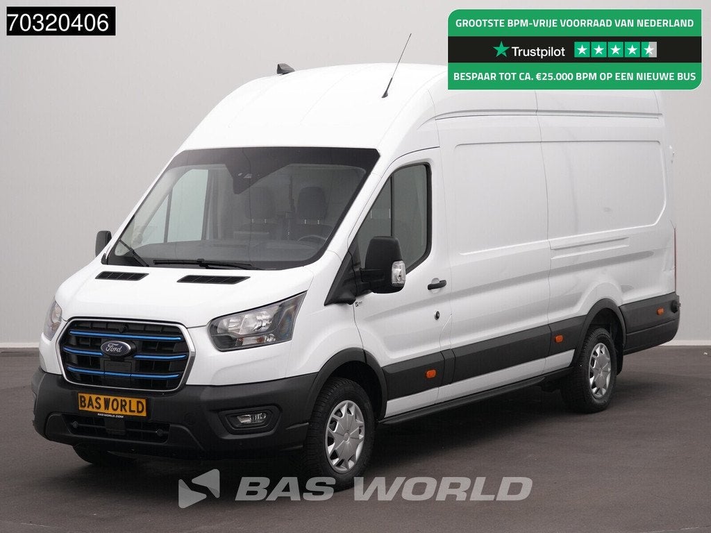 Ford e-Transit 184pk Elektrisch 68kWh 317km WLTP L4H3 Hoog D, Auto's, Bestelauto's, Automaat, Stof, Gebruikt, Multifunctioneel stuurwiel