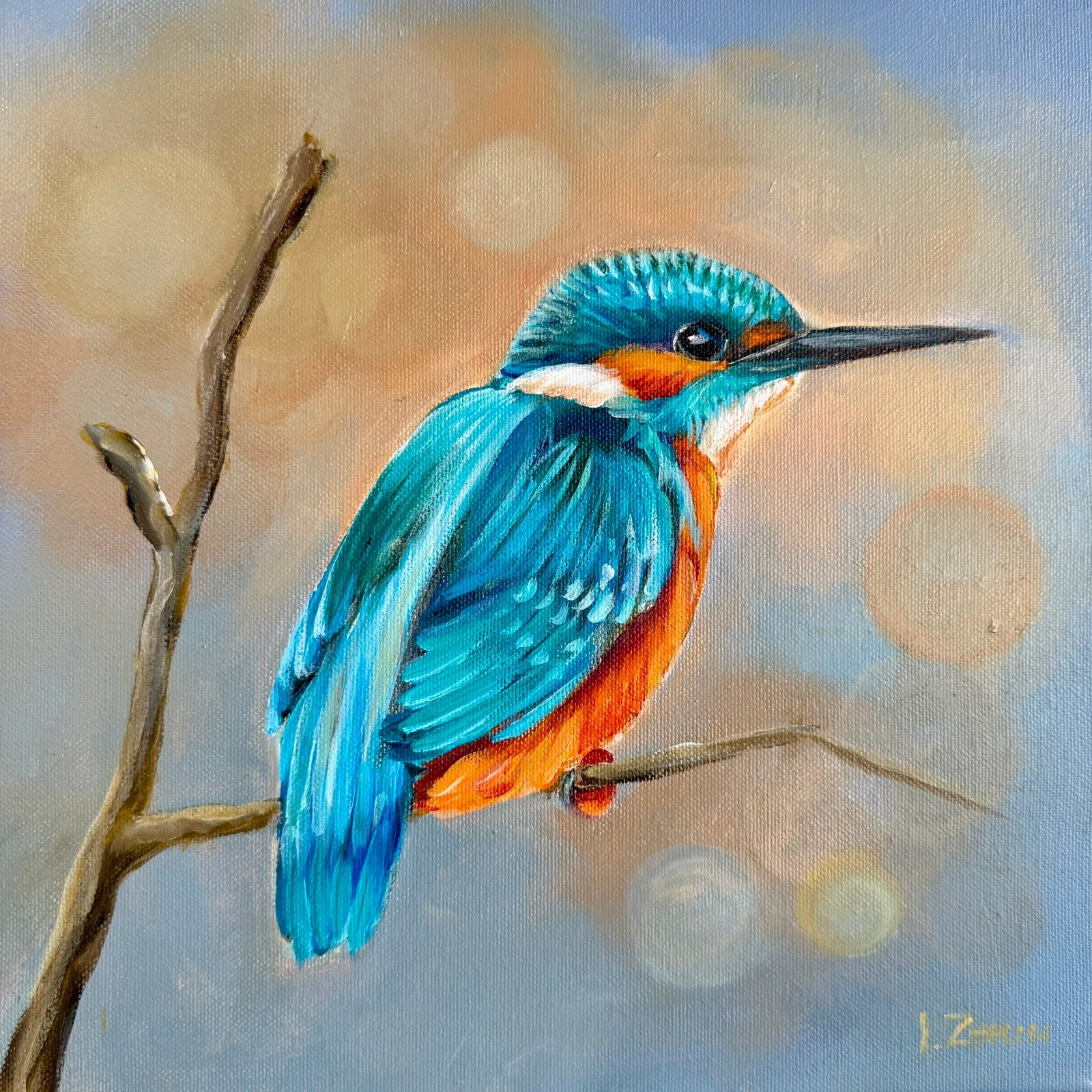 Schilderij ijsvogel origineel uniek!, Minder dan 50 cm, Oorspronkelijke maker, Nieuw, Ophalen of Verzenden