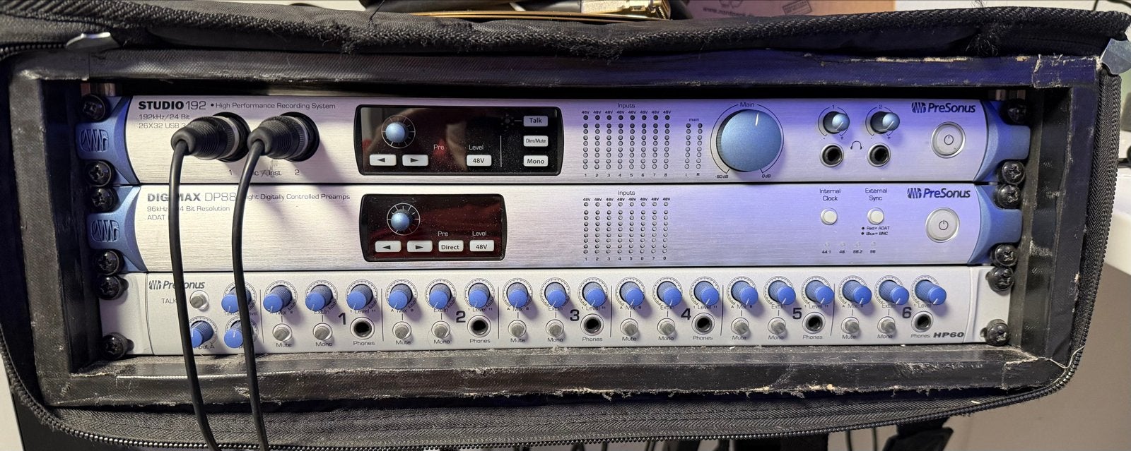 Presonus Studio 192, Digimax DP88, HP60 in case (32-kanaals), Ophalen of Verzenden, Zo goed als nieuw, 20 kanalen of meer, Microfooningang