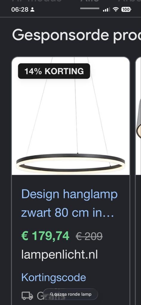 Moderne QAZQA Design Hanglamp Zwart Rond LED 80cm, Ophalen, Zo goed als nieuw, Metaal, 75 cm of meer
