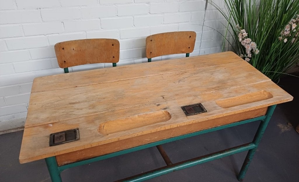 Vintage Schoolbank duo kindertafel - dubbel, Ophalen