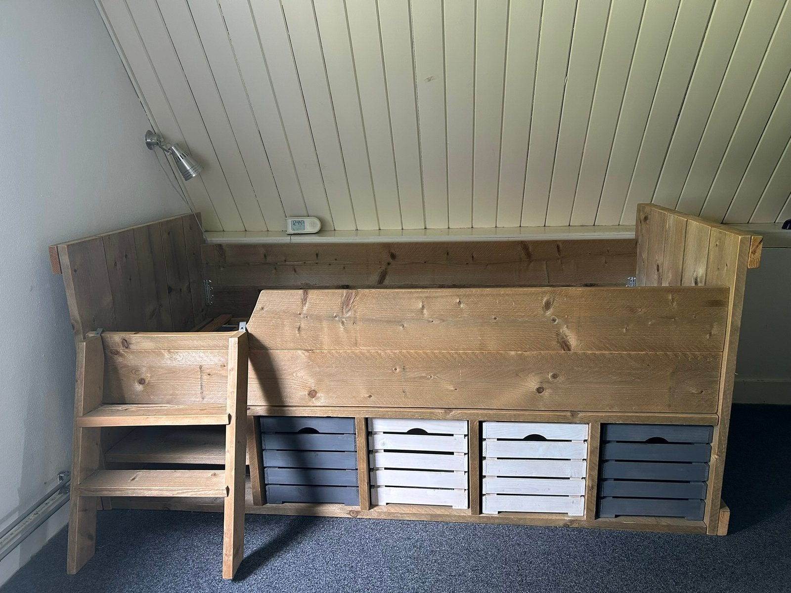 Steigerhouten bed, Ophalen, Gebruikt, 90 cm, Eenpersoons
