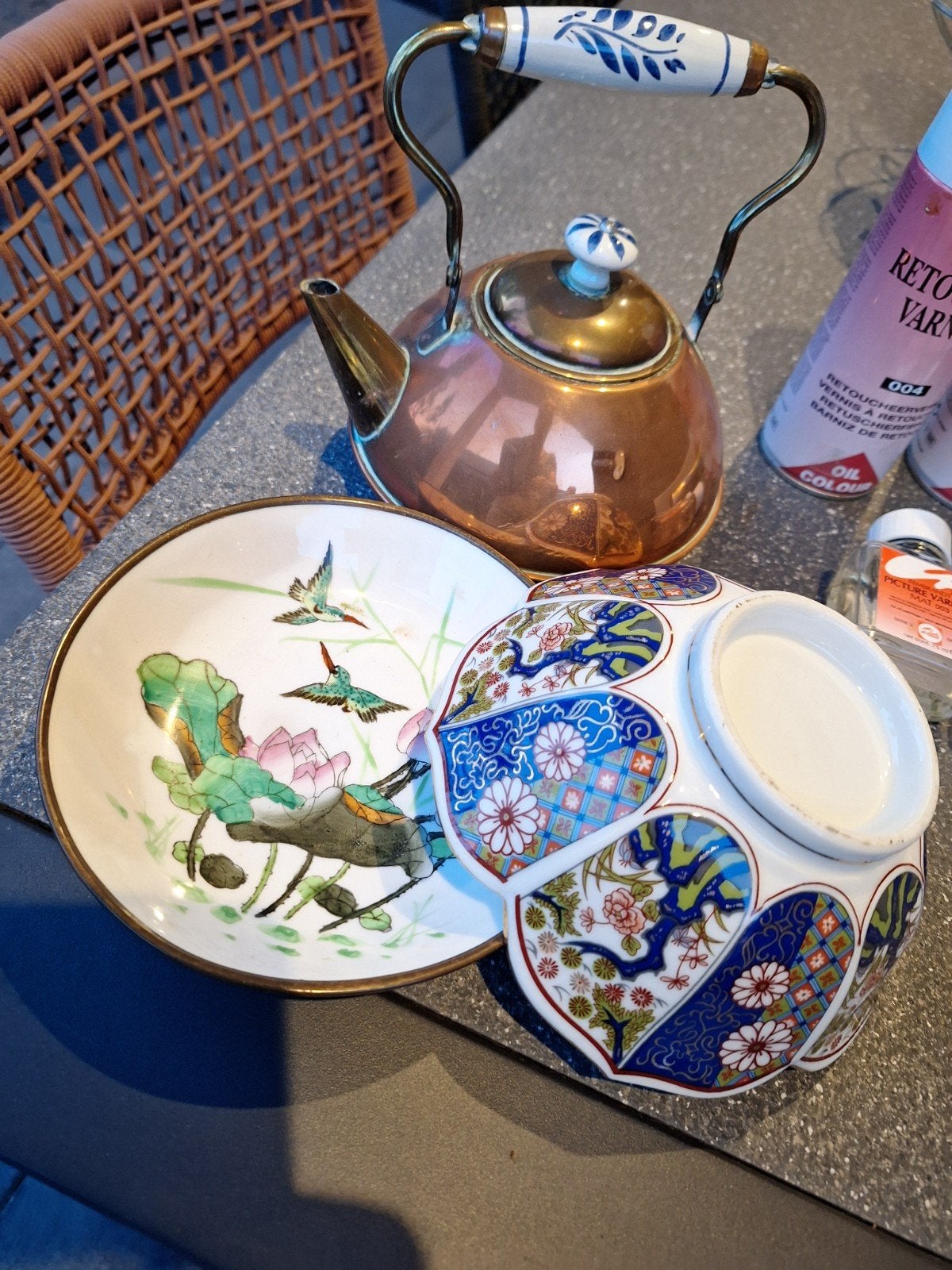 Decoratieve koperen theepot en Chinese schaaltjes, Ophalen of Verzenden