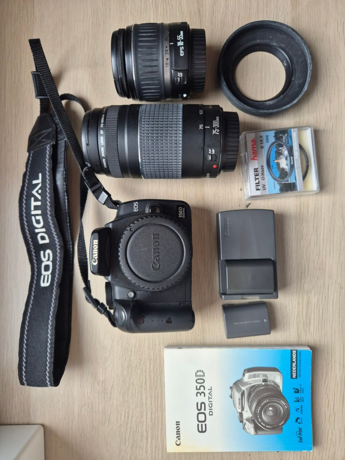 Canon EOS 350D DSLR Camera met 2 lenzen en accessoires, Ingebouwde flitser, Gebruikt, Spiegelreflex, Canon