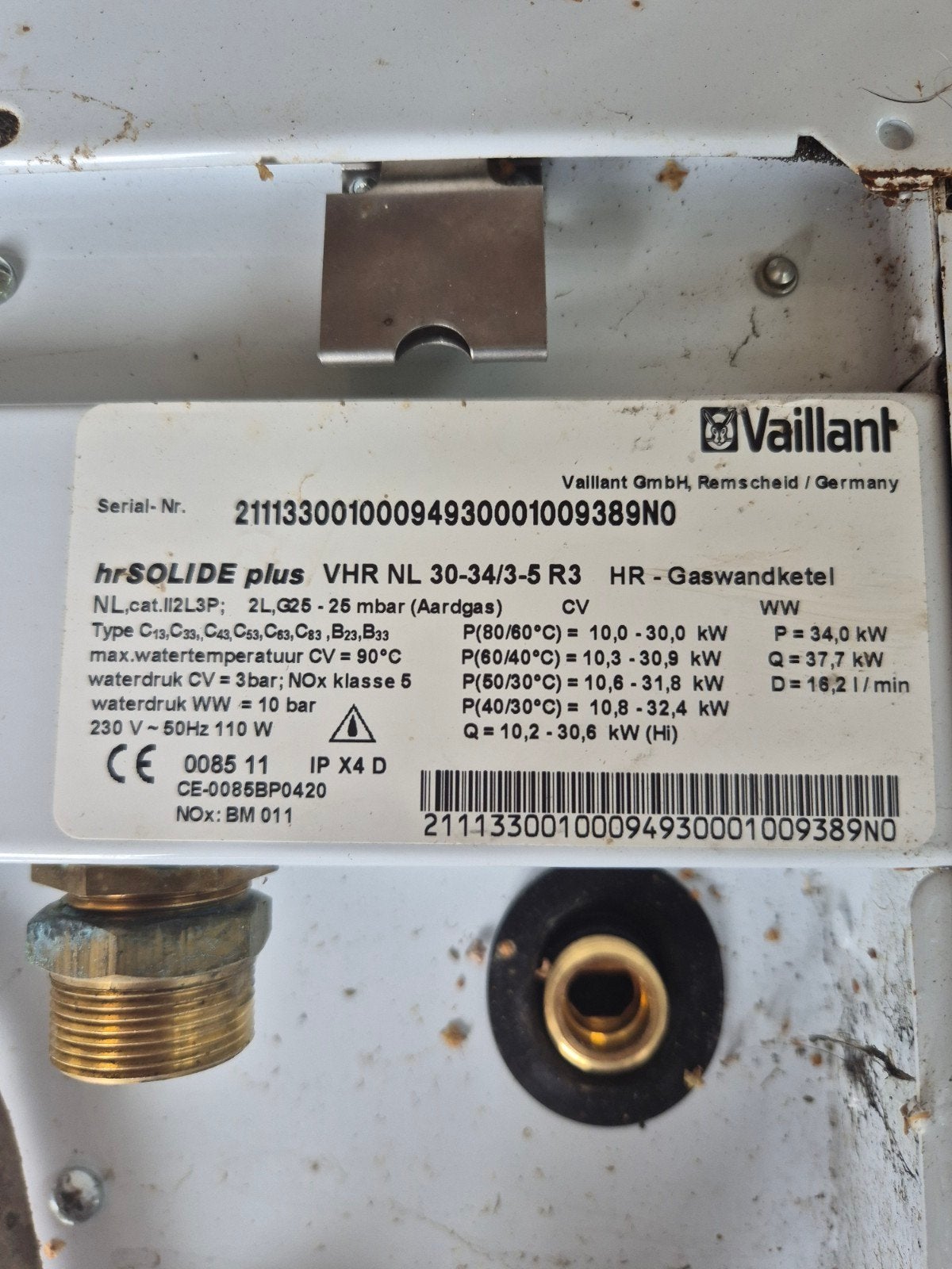 Vaillant hrSOLIDE plus VHR NL 30-34/3-5 R3 HR-Gasketel, Ophalen, Gebruikt, Hoog rendement (Hr), Cv-ketel of Combi-ketel