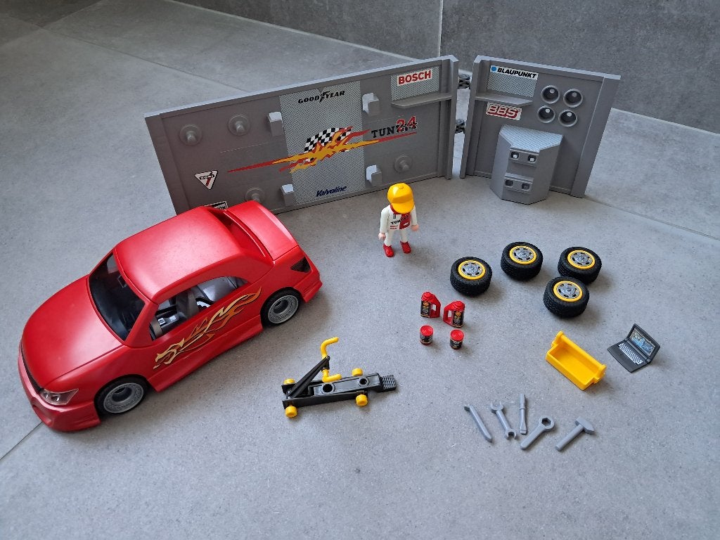 Playmobil sportwagen met werkplaats Playmobil 4321, Complete set, Voertuig, Ophalen of Verzenden, Zo goed als nieuw