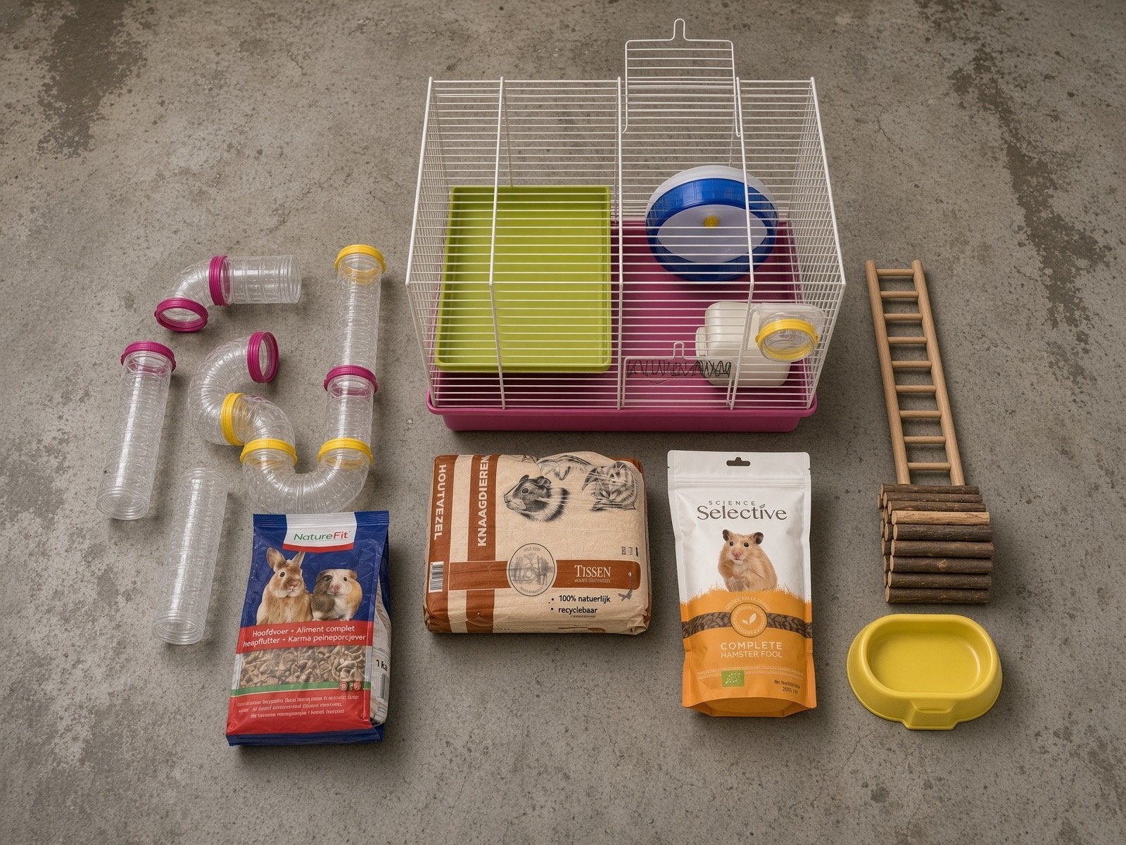 Complete hamsterset te koop kooi + alle toebehoren, Dieren en Toebehoren, Kooi, Minder dan 75 cm, Zo goed als nieuw, Hamster