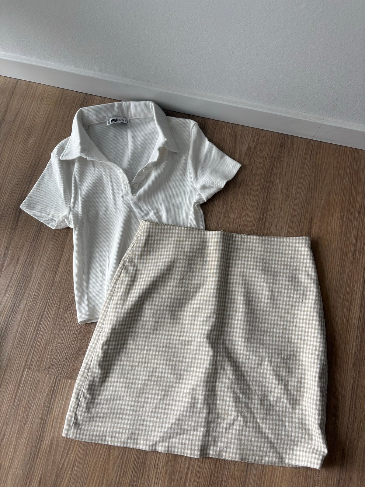 Zomerse set: geruite rok en witte top, Maat 38/40 (M), Meerkleurig, Ophalen of Verzenden, Zo goed als nieuw
