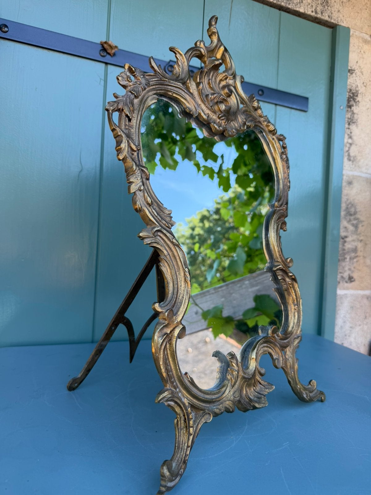 Fantastische staande oude Franse spiegel, Antiek en Kunst, Curiosa en Brocante, Ophalen of Verzenden