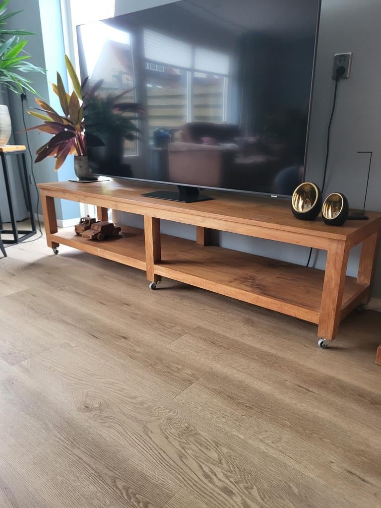Teakhout tv kast of bankje 2 meter lang, Ophalen, Teakhout, Zo goed als nieuw, Minder dan 100 cm