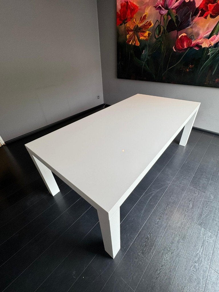 Eettafel Hoogglans Wit, Ophalen, Strak hoogglans wit, Gebruikt, 100 tot 150 cm