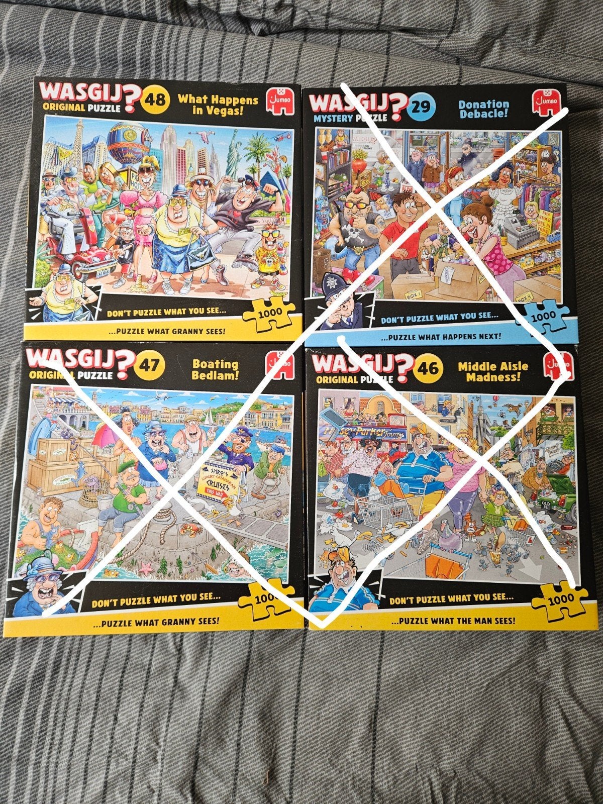 4 wasgij puzzels 1000 stukjes, Ophalen of Verzenden, 500 t/m 1500 stukjes, Zo goed als nieuw