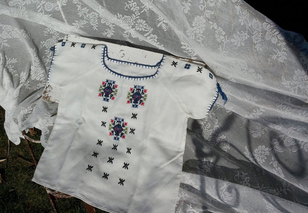 Bohemian bloesje geborduurd Folklore Zigeunerstijl Vintage, Wit, Ophalen of Verzenden, Maat 36 (S), Gedragen