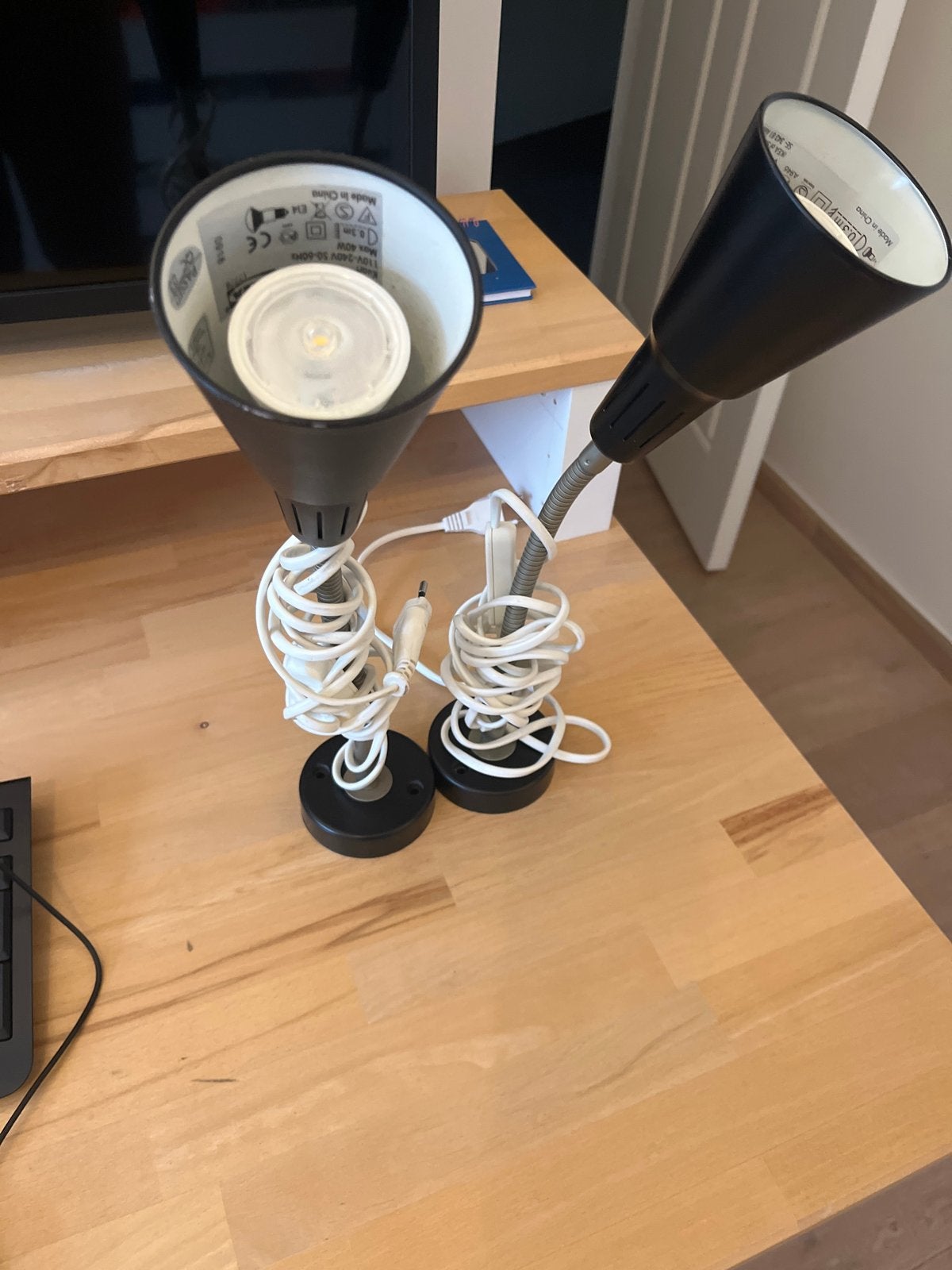 Set van 2 zwarte bureaulampen met flexibele arm, Bureaulamp, Gebruikt, E14 (klein), Ophalen of Verzenden