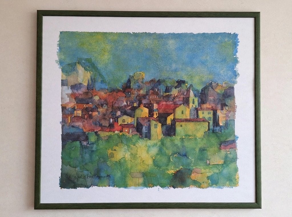 Gesigneerde kunstdruk aquarel Les Beaux de Provence modern, Ophalen of Verzenden, Achter glas, Aquarel, Abstract