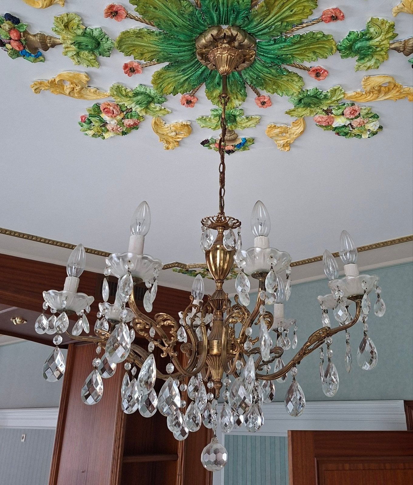 Antieke kroonluchter van kristal incl lampen!, Ophalen