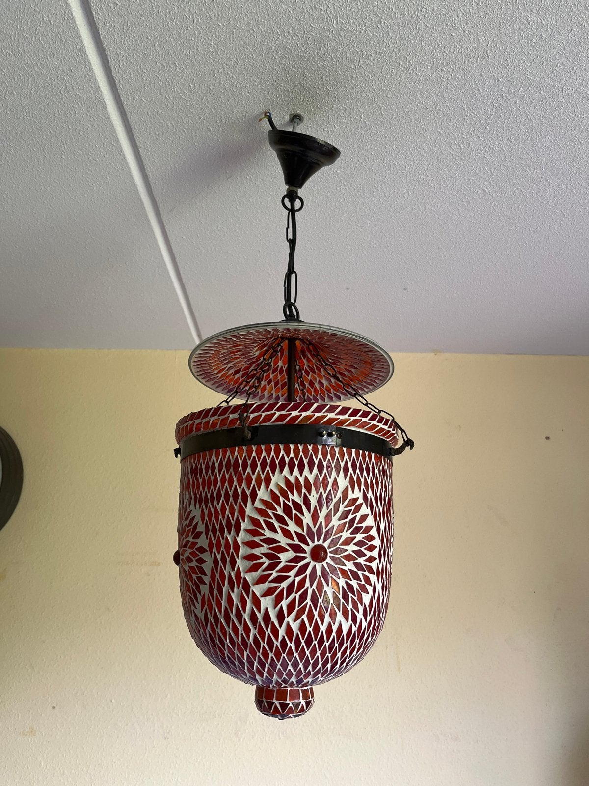 Oosterse Mozaïek Hanglamp - Rood/Wit Glas, Ophalen, Zo goed als nieuw, Glas
