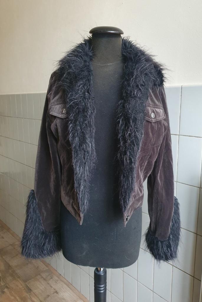 Vintage Jasje met (nep bont) kraag en Manchetten, Kleding | Dames, Maat 38/40 (M), Bruin, Ophalen of Verzenden, Onbekend
