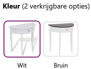 Sidetable wandtafel halfrond wit bruin + lade GRATIS BEZORGD, 50 tot 100 cm, Verzenden, Klassiek, Rond