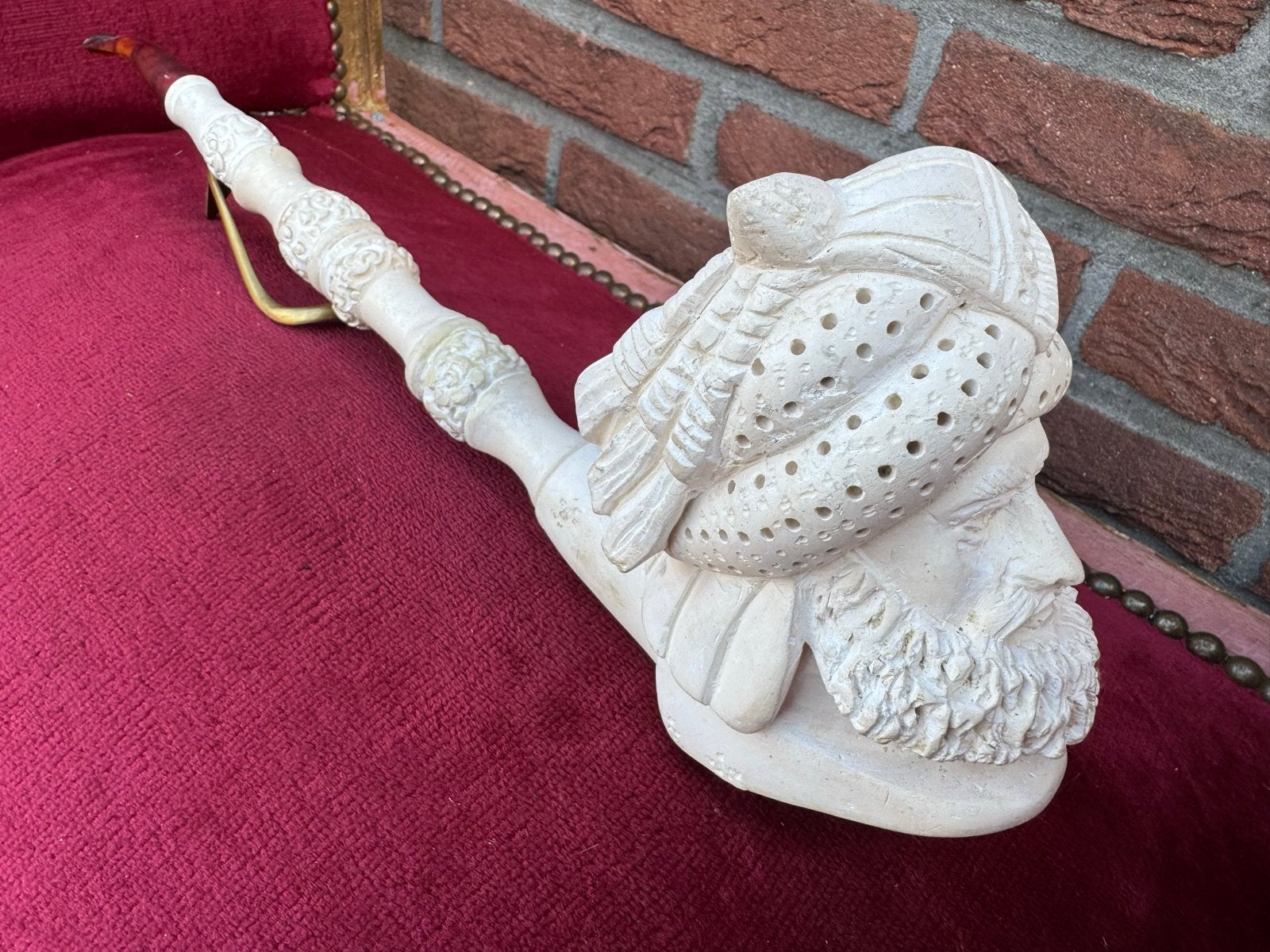 oude meerschuim pijp, Oriëntaalse heer met tulband, 41 cm!, Verzamelen, Ophalen of Verzenden, Gebruikt, (Water)pijp