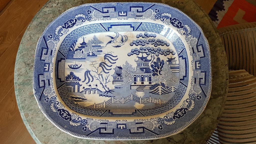 Blue Willow Serveer Schaal 45,5x36 cm Warranted Stone Ware, Antiek en Kunst, Ophalen of Verzenden