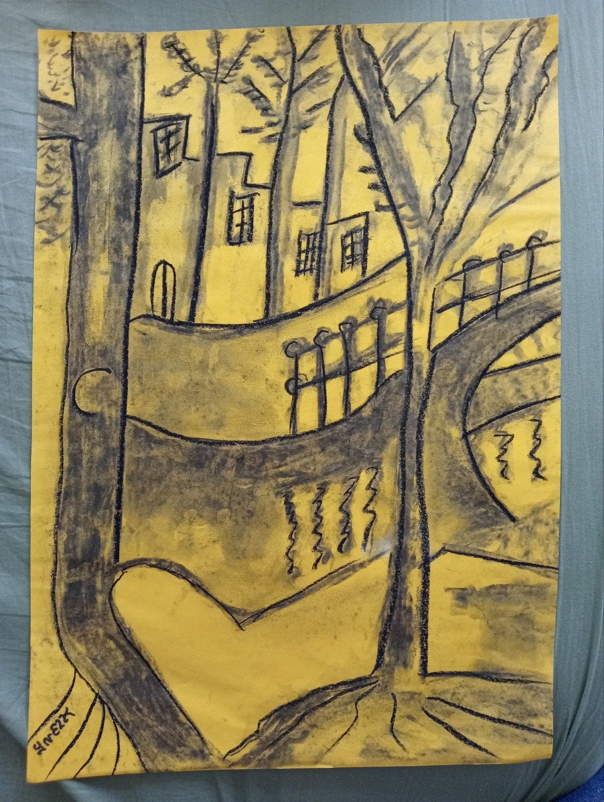 Houtskool tekening Gracht, Ophalen of Verzenden