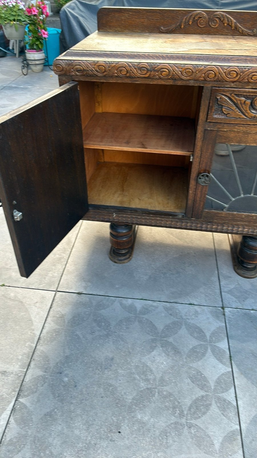 Antieke houten kast met glas in lood, Antiek en Kunst, Antiek | Meubels | Kasten, Ophalen