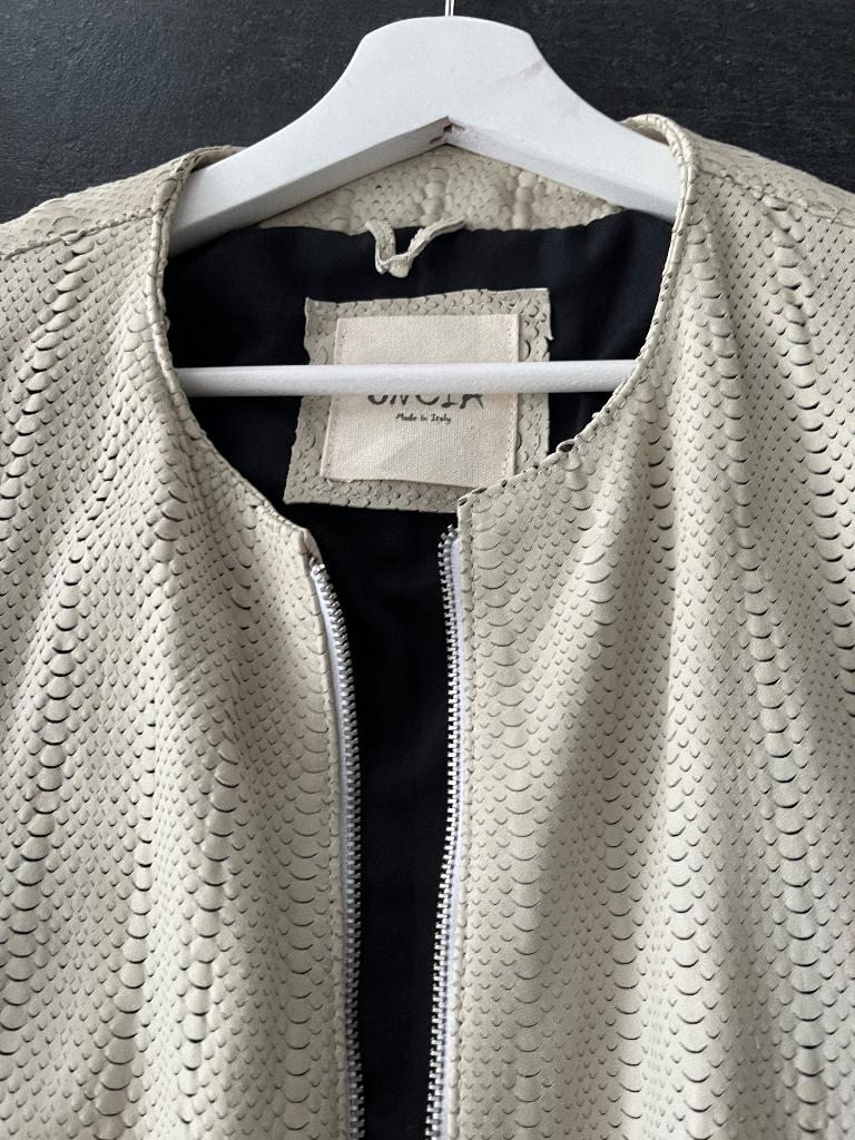 Oncia leren biker jas off white maat XL (38/40), Maat 38/40 (M), Wit, Zo goed als nieuw, Verzenden