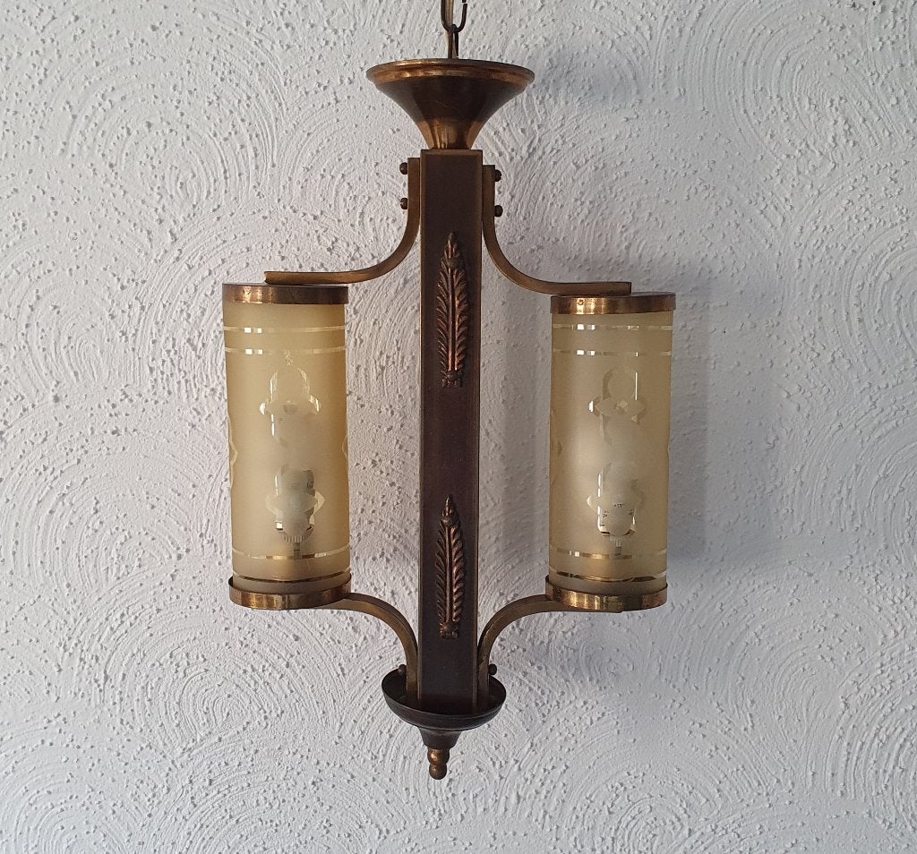 Art Deco hanglamp, Ophalen, Gebruikt, Glas, Art Deco