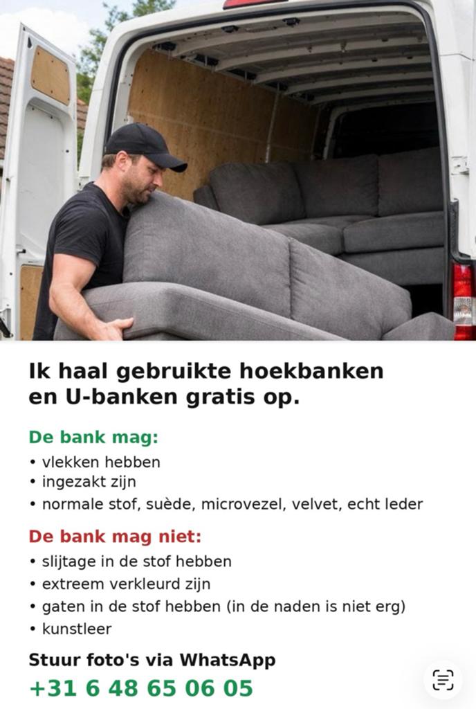 Ik haal uw hoekbank en U-banken gratis op, Gebruikt, Hoekbank, 75 tot 100 cm, Ophalen of Verzenden