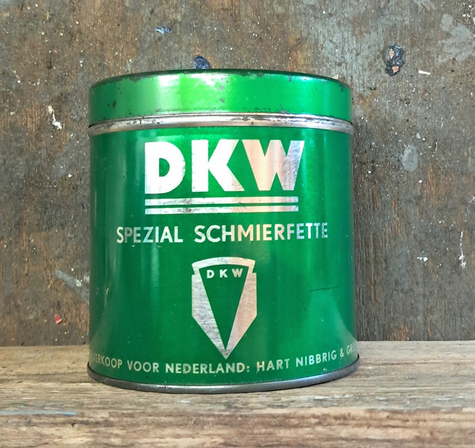 DKW vetblik 1950s, Ophalen of Verzenden, Zo goed als nieuw, Reclamebord
