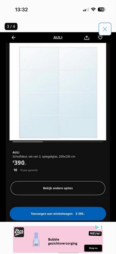 Auli Schuifdeur set van 2, spiegelglas, 200x236 cm, Huis en Inrichting, Ophalen, Gebruikt, 200 cm of meer, 150 tot 200 cm