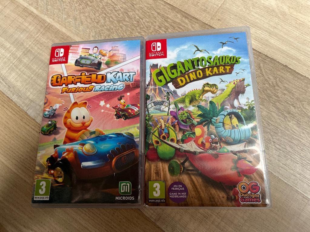 2 Nintendo kart spellen; Garfield en dino’s, Racen en Vliegen, Ophalen of Verzenden, Zo goed als nieuw, 3 spelers of meer
