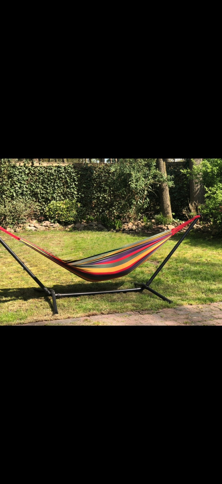 Hangmat met frame -, Ophalen, Gebruikt, Buiten, Met standaard