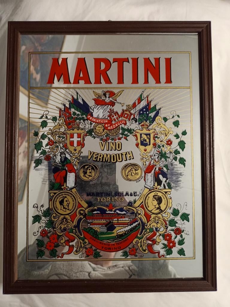 Vintage Martini spiegel - Decoratieve barspiegel, Ophalen of Verzenden, Rechthoekig, Minder dan 50 cm